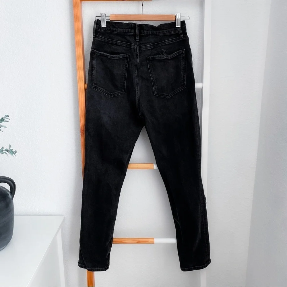 Agolde Black Nico High Wasted Ripped Knee Button Fly Slim Jean Distressed